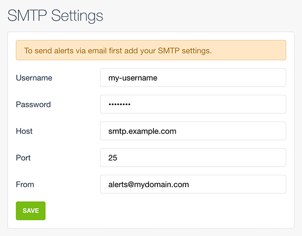 Screenshot of the CacheSight SMTP settings view