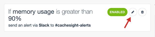 Screenshot of the CacheSight alerts view, updating an alert