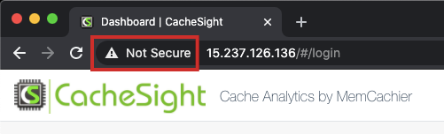 Screenshot of a browser address bar running CacheSight over http and showing 'not secure'